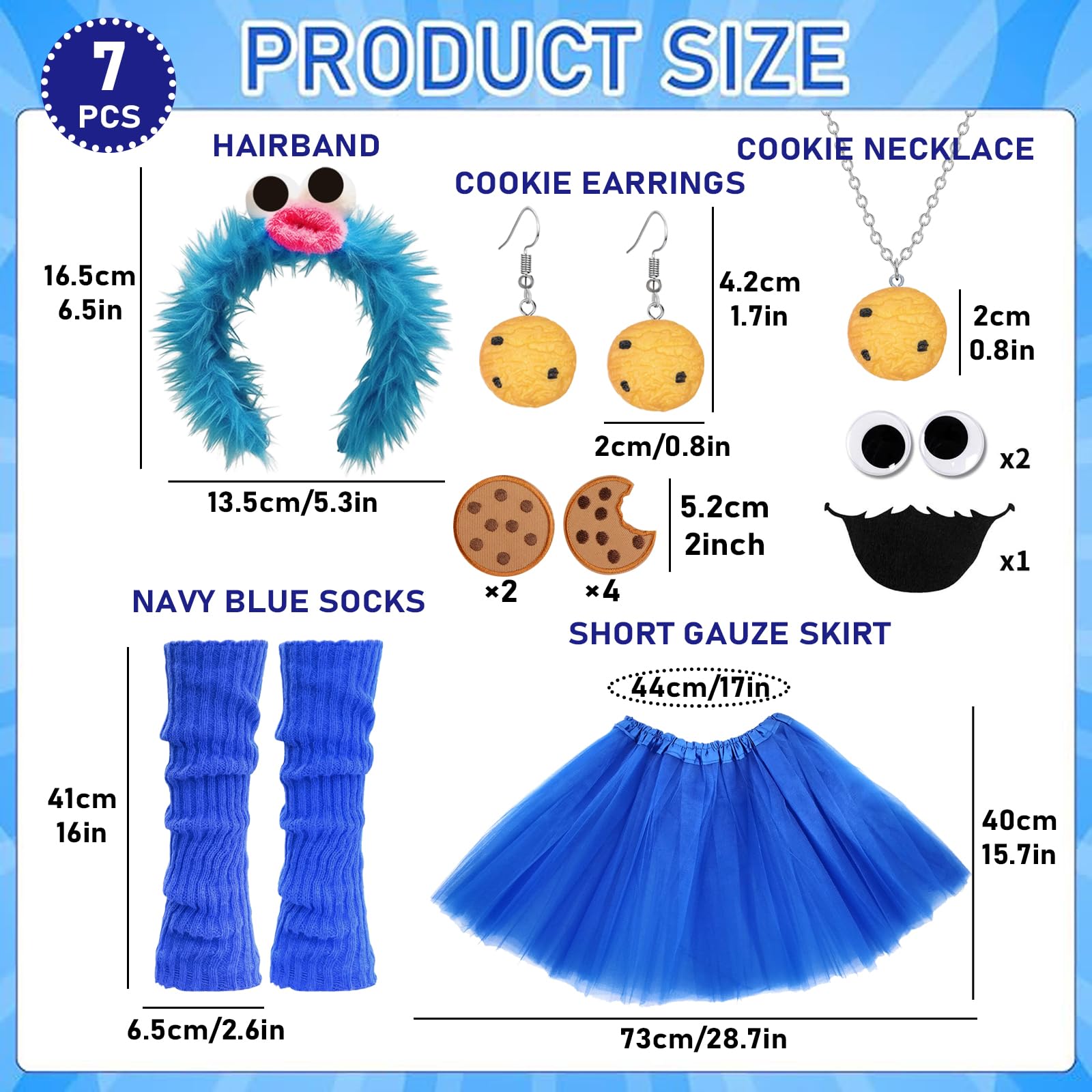 EDLMKM Blue Cookie Costume Women, Cute Cookie Costume, Monster Headband Women Girls Kids - Image 2