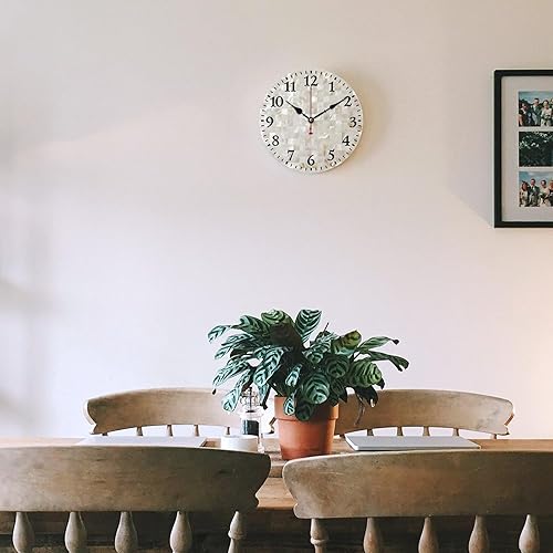 Miniatura 5 de Reloj de pared de madreperla beige, funciona con pilas, silencioso, sin tictac, decorativo, para el hogar, cocina, sala de estar, oficina (10