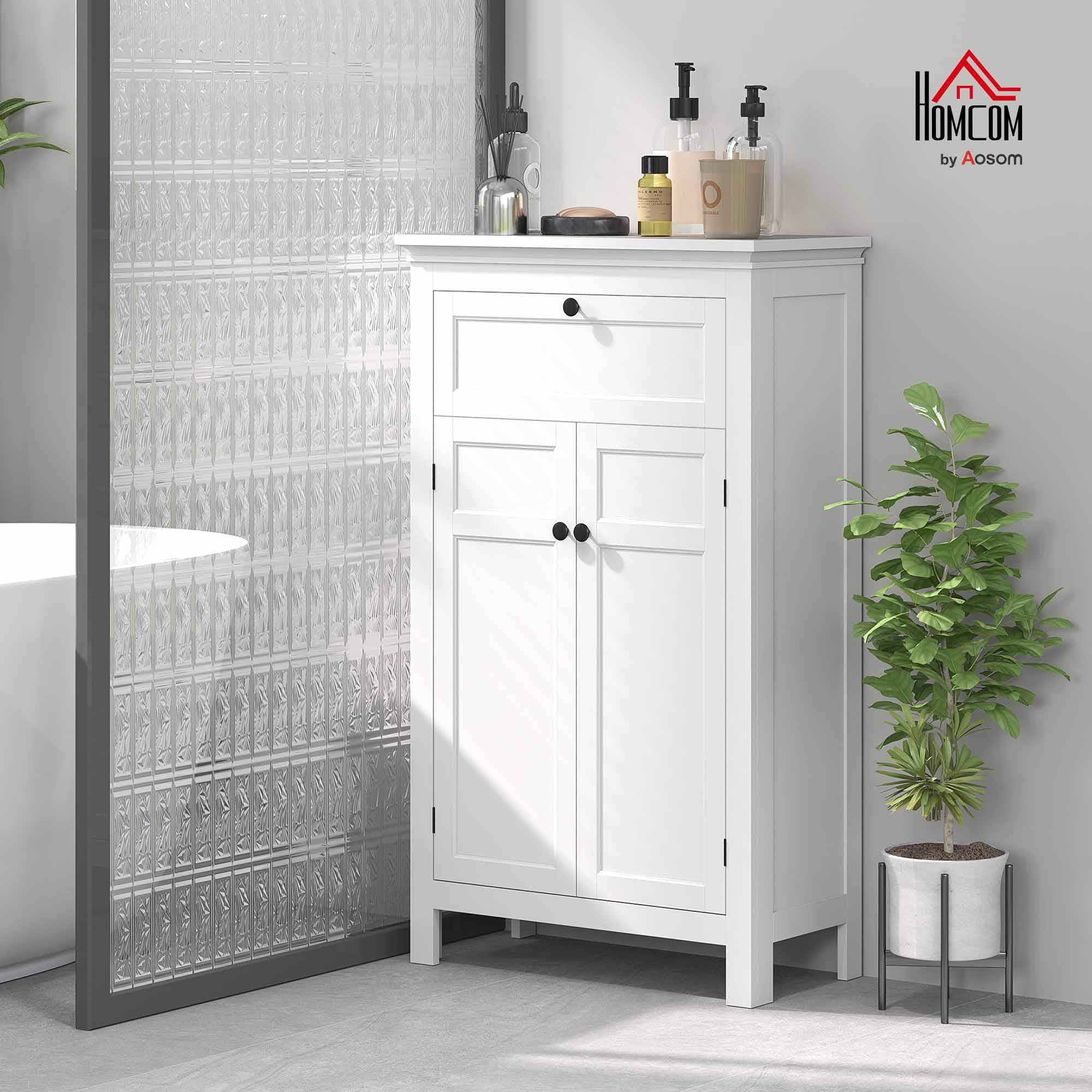 Meuble De Salle De Bain - HOMCOM - Tiroir, Placard à Portes, étagère Réglable - 60 X 30 X 160 Cm - Blanc - Maison