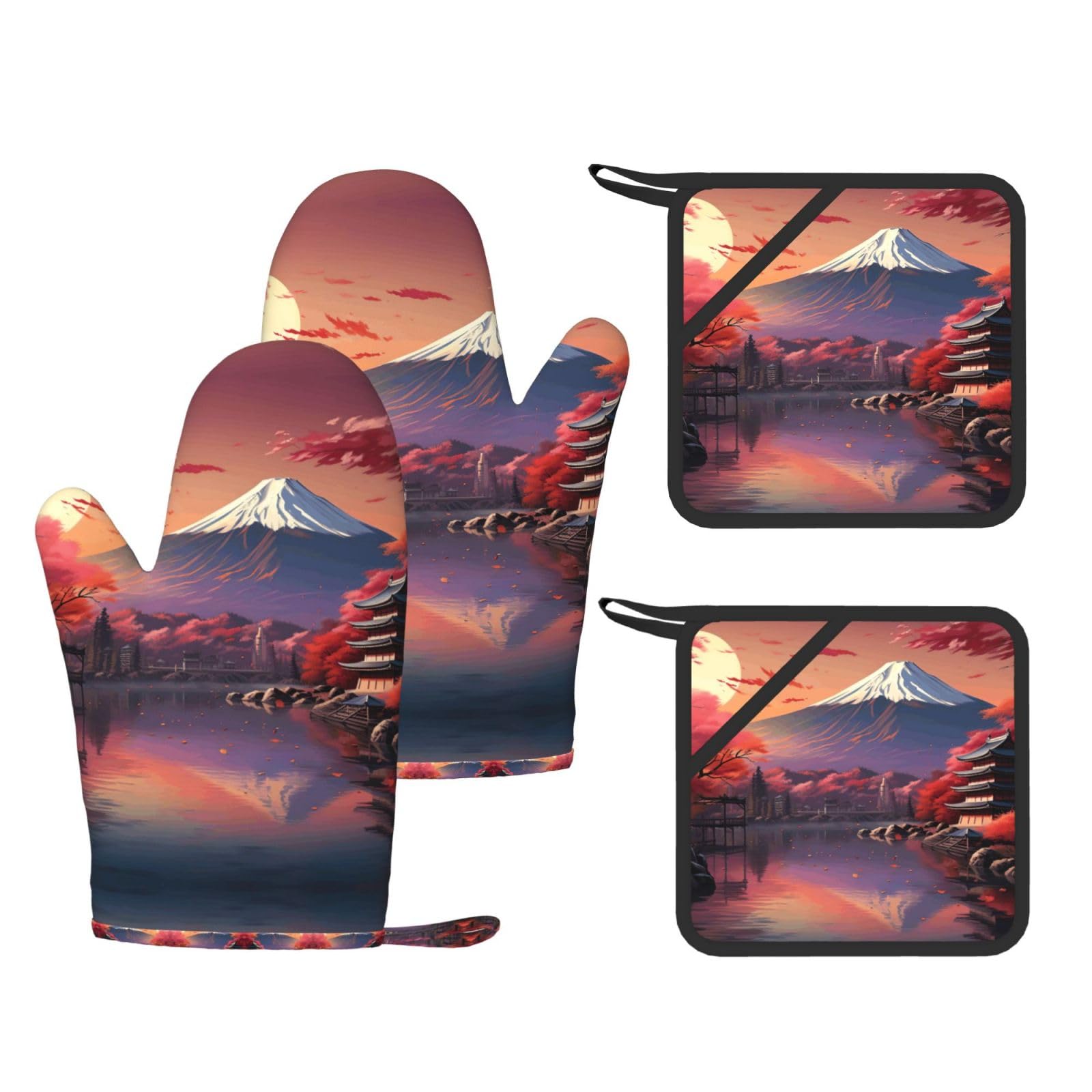 Maniques et gants silicone résistant chaleur gant cuisine paysage Japon Mont Fuji
