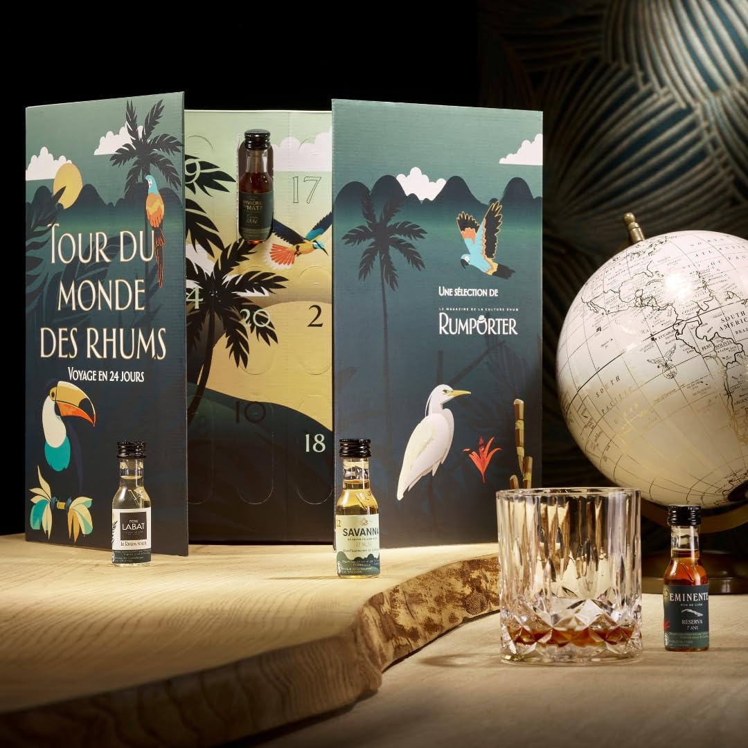 Calendario de Adviento Ron – Caja de degustación con 24 mini rones de 20 ml – “La Vuelta al Mundo de los Rones” de Rumporter – Para hombres y mujeres
