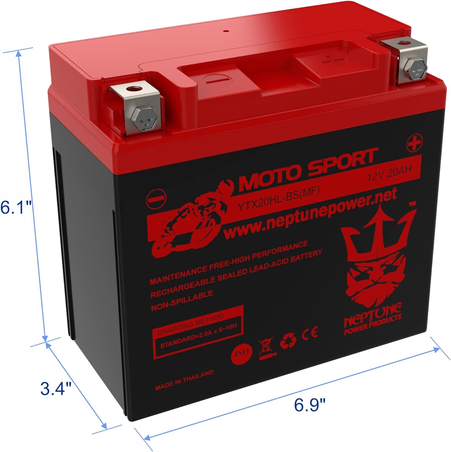 Brand Professional Replacement For Energizer TX20HL AGM Motorcycle and Atv 12V Battery, 330 Cold Cranking Amps and 18 Ahr. Replaces: YTX20L-BS