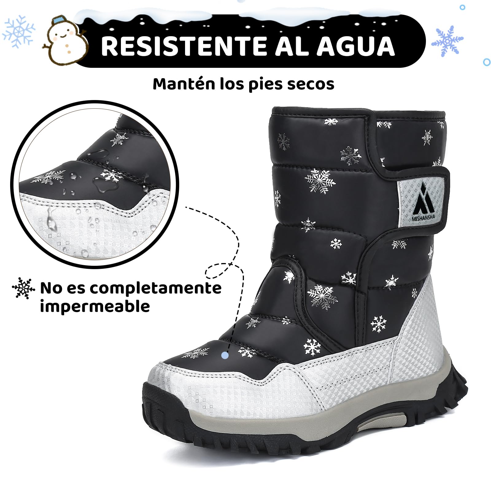 Mishansha Botas de Nieve Invierno Niños Forro Interior 36-47 EU | Unisex Niños, Niña, Botas de Invierno, Outdoor, Calientes, Forro Interior, Zapatos de Nieve