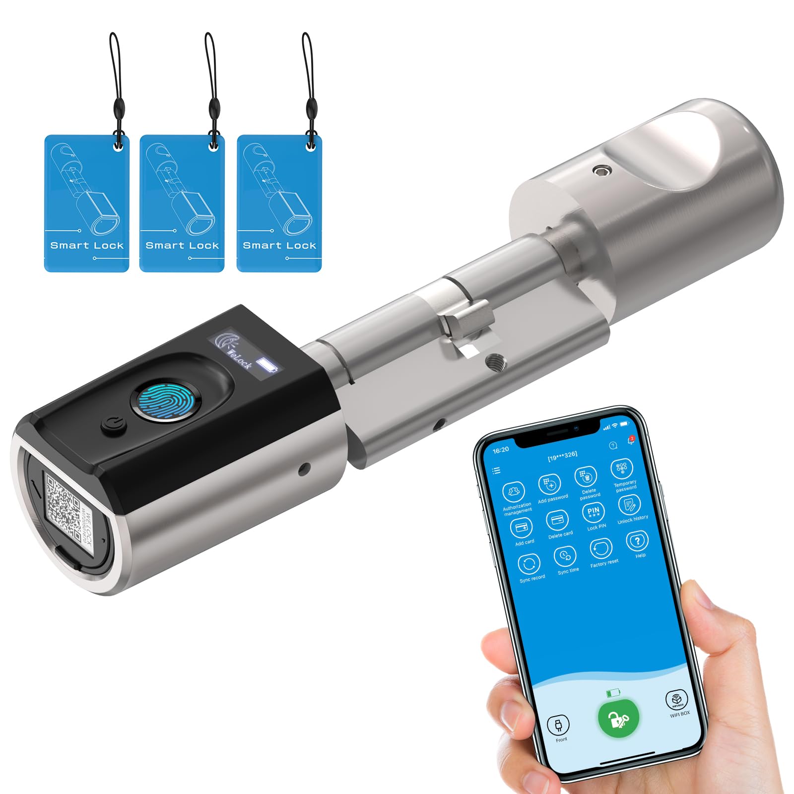 RUILON Serrure empreinte digitale - Touch41 Serrure connectee porte entree IP65 avec 3 cartes RFID, Cylindre biometrique 40x30 pour épaisseur de porte 50-100 mm Maison Bureau facile à installer
