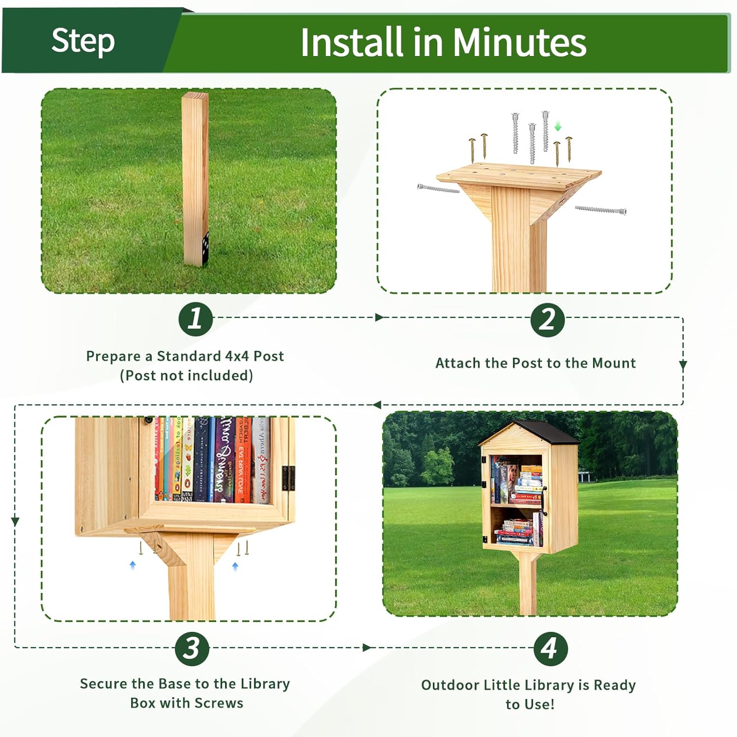 Little Library Mount, 11.8x8x4" Little Library Box Bracket Holder with Pre-Drilled Holes & Grooved Top & Screws, Fits 4x4 Post, Easy Installation for Neighborhood School Community Book Sharing Box
