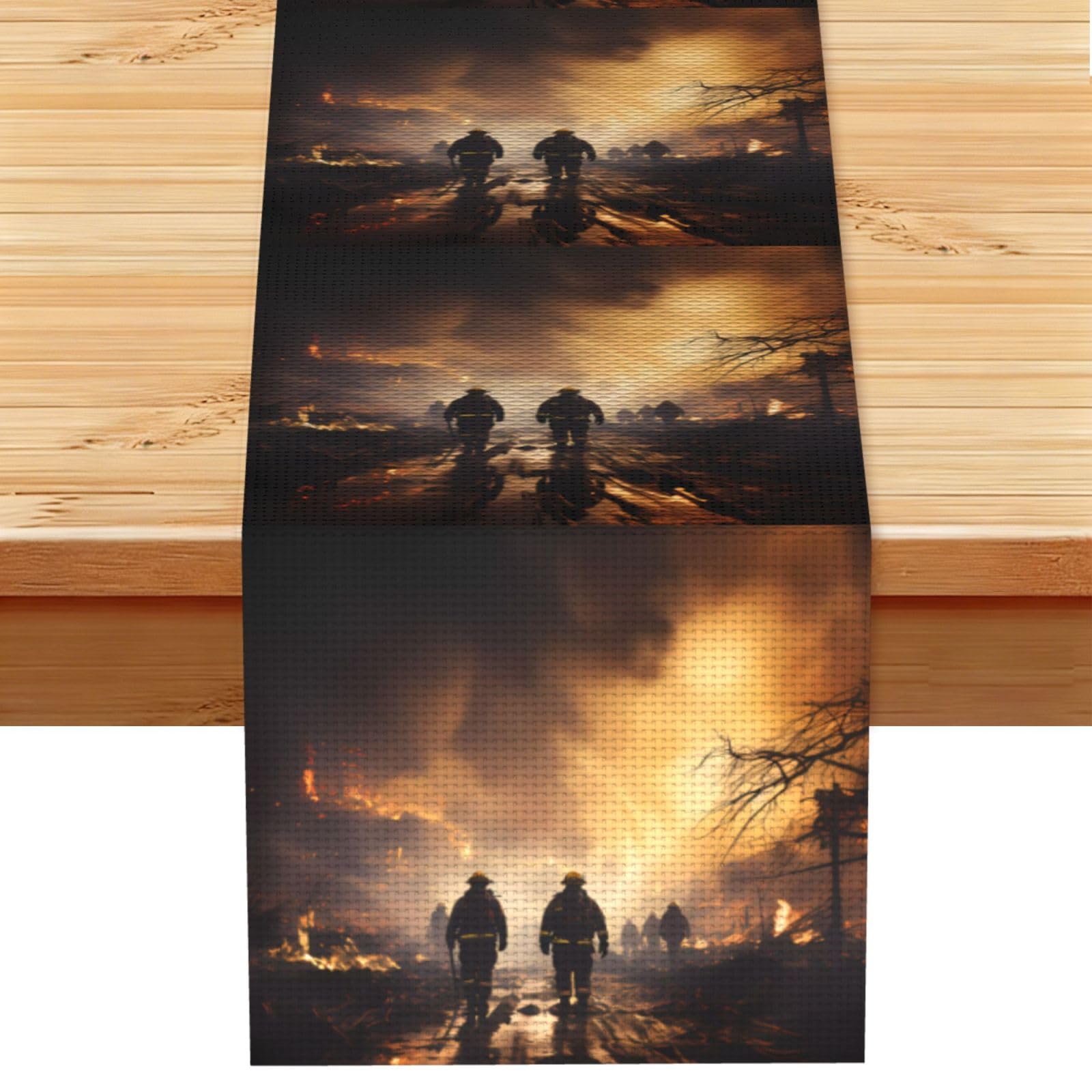 Firefighters fighting fires Table Runner 13x72 Inch Dining Decor