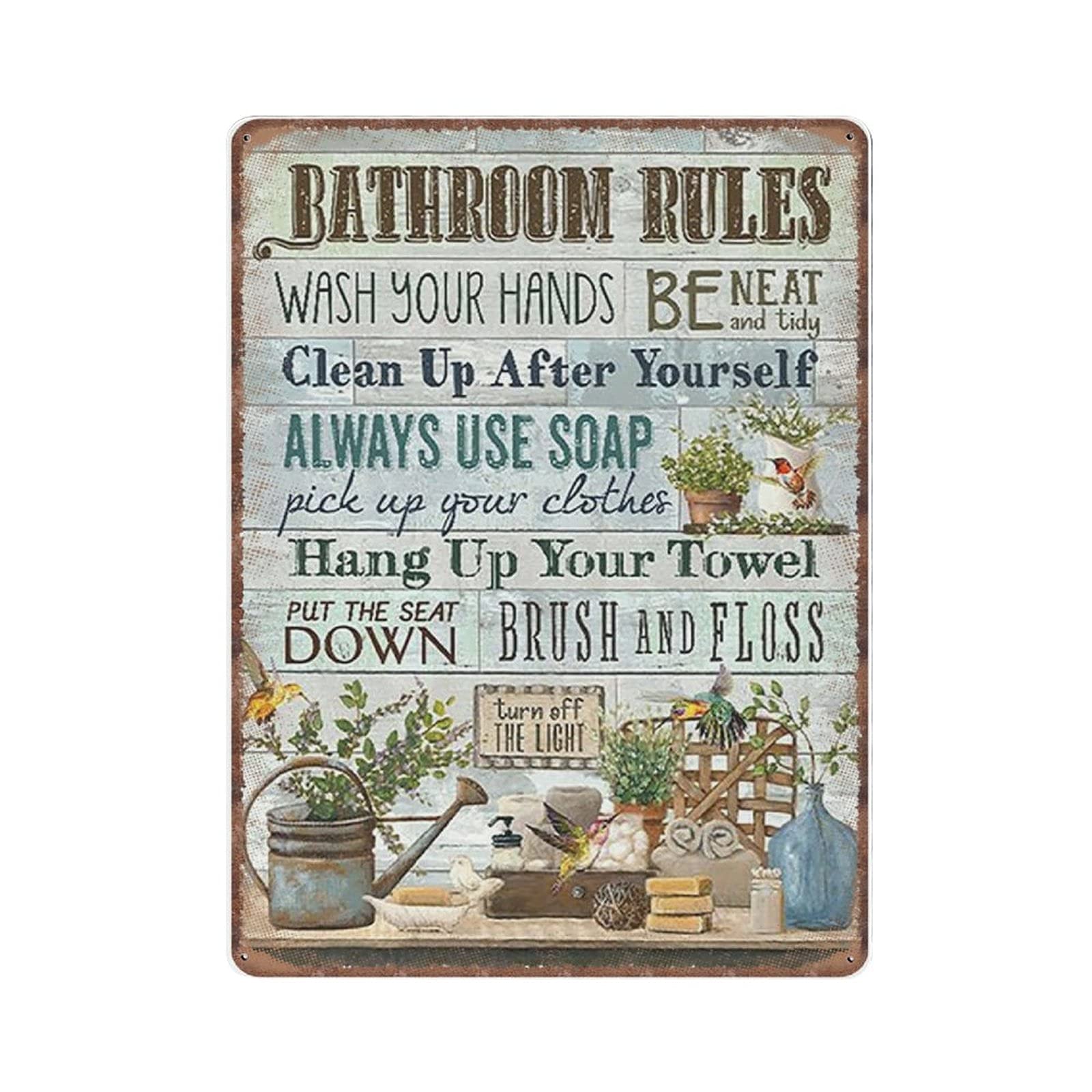 rayprint Bathroom Rules Tin Signs, Restroom Wall Decor, Toilet Rules Vintage Poster Metal Tin Signs Iron Wall Decor Bar Club Novelty Funny Kitchen Retro Parlor Garage Gifts for mom Dad, 30X40cm