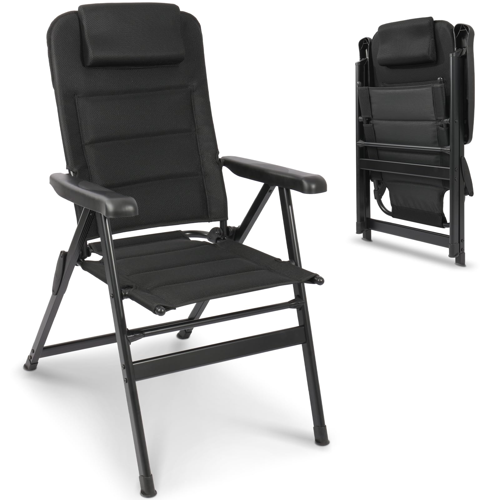 Homecall Campingstuhl Faltbar 150 KG Belastbar Gartenstuhl Klappbar Hochlehner - Balkonstuhl Angelstuhl Terrassenstühle, 6-Fach Verstellbare Rückenlehne mit Armlehne für Camping, Garten, Balkon
