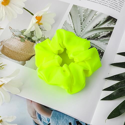 Miniatura 4 de Lusofie 2 coleteros de neón de los años 80, color amarillo, grandes, elásticos amarillos fluorescentes, bandas para el cabello para mujeres y niñas,