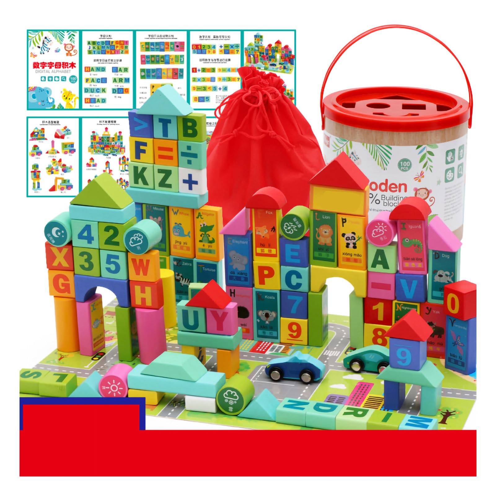 Alfabeto Educativo Blocchi di Legno, Set Creativo da Costruzione (100PCS)