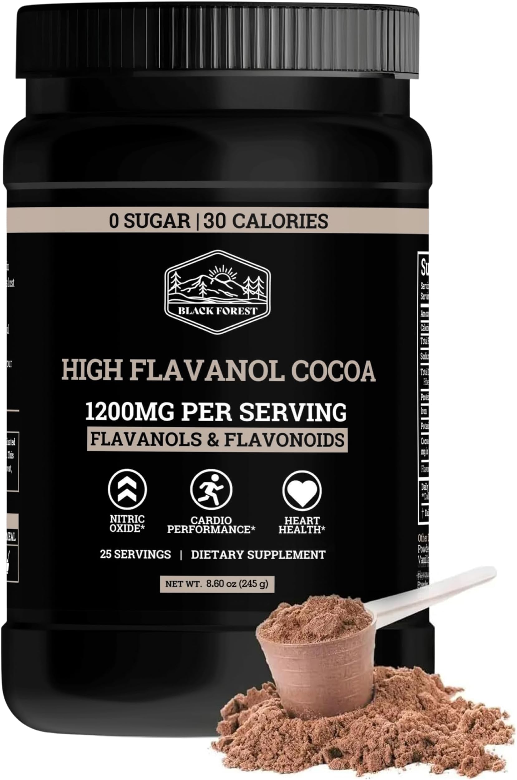 Black Forest High Flavanol Cocoa Powder (1200mg Flavanols & Flavonoids Supplements)10X More Flavanols (Epicatechin) Than Cocoa & 600mg of Epicatechin Supplement for Heart Health, Nitric Oxide & Energy