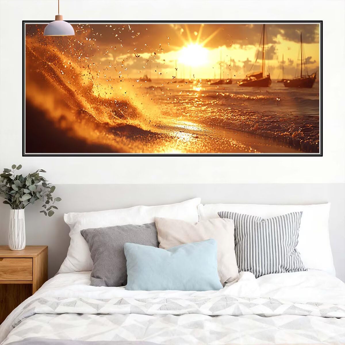 Malarstwo diamentowe Zachód słońca, 5D Crystal Art Plaża Diament Malarstwo diamentowe Duży rozmiar 250 x 100 cm, DIY diamentowe malowanie na Boże Narodzenie Dekoracja ścienna, Pomysły na prezent dla