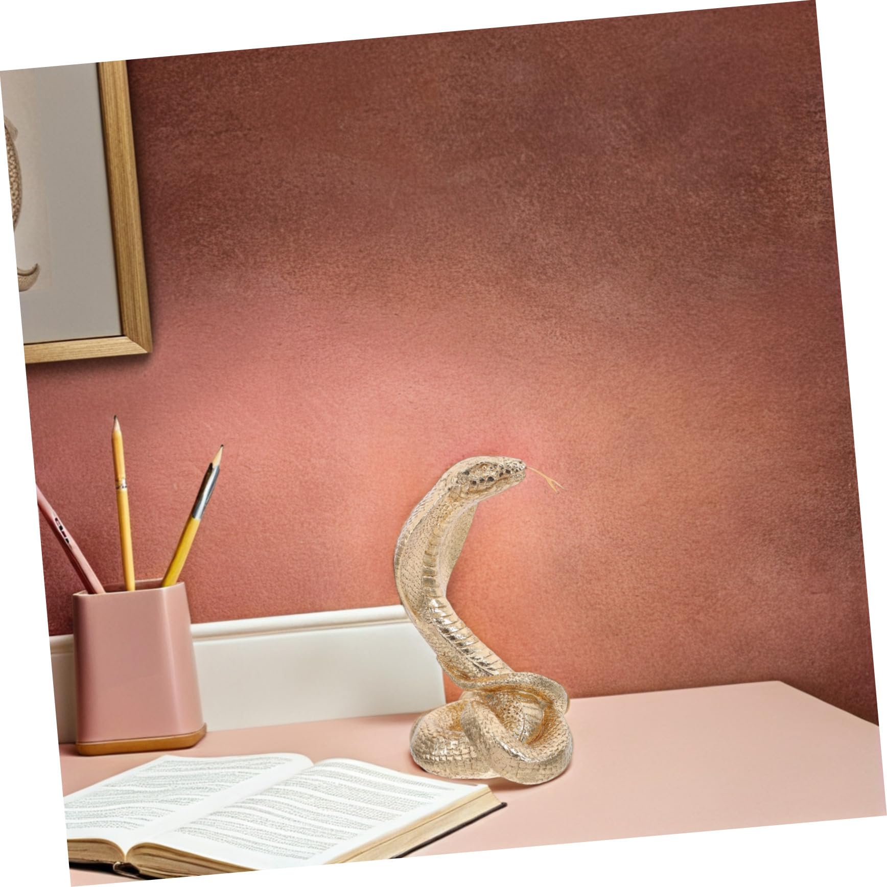 Generic Posąg kobry z żywicy złota figurka zwierzątko na Feng Shui dekoracje biurowe Lucky Snake figurka kolekcjonerska dekoracja wewnątrz i na zewnątrz