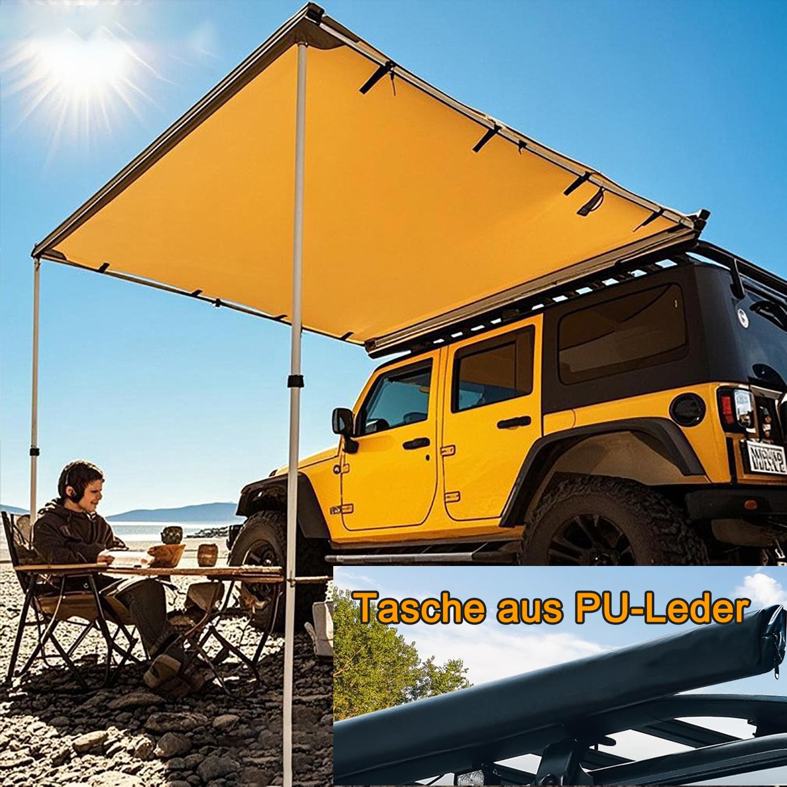 Ausziehbarer Dachträger-Sonnenschutz, PU5000 mm Einziehbare Auto-Seitenmarkise mit Aufbewahrungstasche, Wetterfestes UV50+ Vorzelt Wohnwagen mit Tragetasche (Size : 160x250cm/5.2x8.2ft)