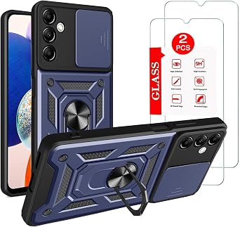 for Samsung Galaxy A14 5G Case with [2 Pack] Screen Protector, for Galaxy A14 4G Case Dual Layer Protective Heavy Duty Cell Phone Cover, Lens Protects Shockproof [Military-Grade] Blue