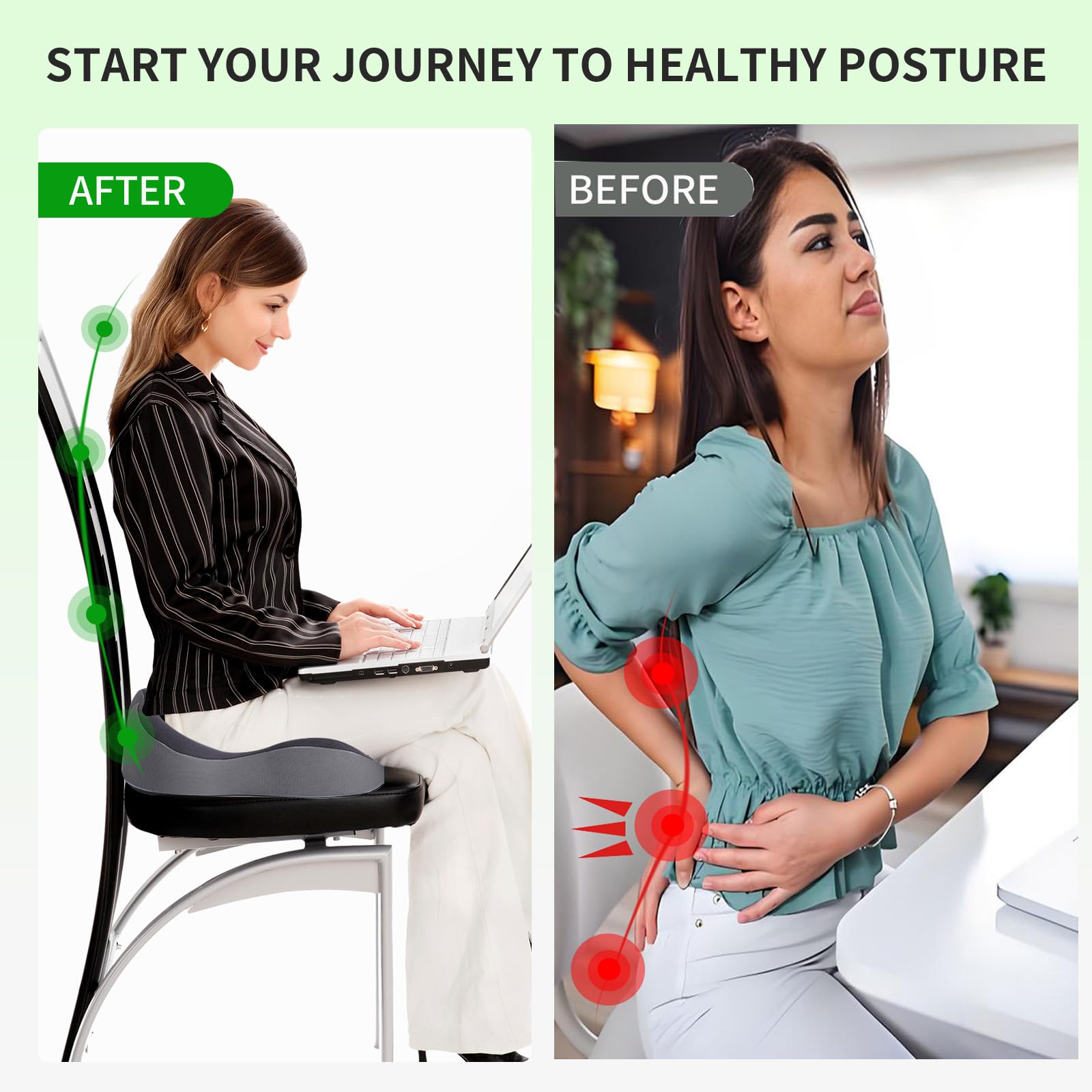Cojín de espuma viscoelástica para silla de oficina, camión, conductor, camión, cojín ergonómico para asiento de conductor con soporte lumbar y alivio del dolor de espalda de ciática, cojines