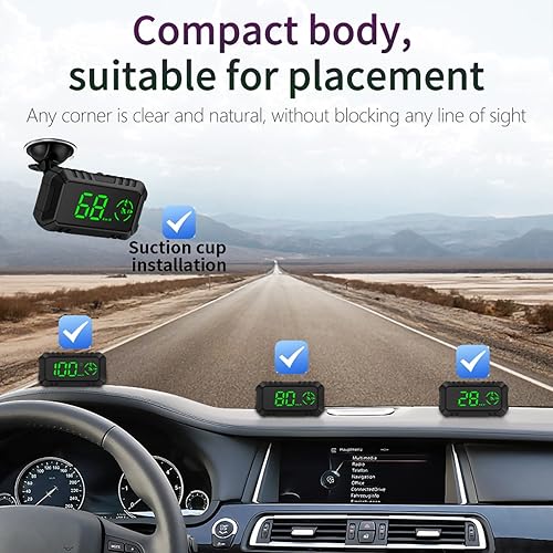 Miniatura 6 de Mulcort Pantalla frontal para coche, velocímetro de navegación GPS digital, pantalla de sistema dual con velocidad, dirección, distancia de viaje,