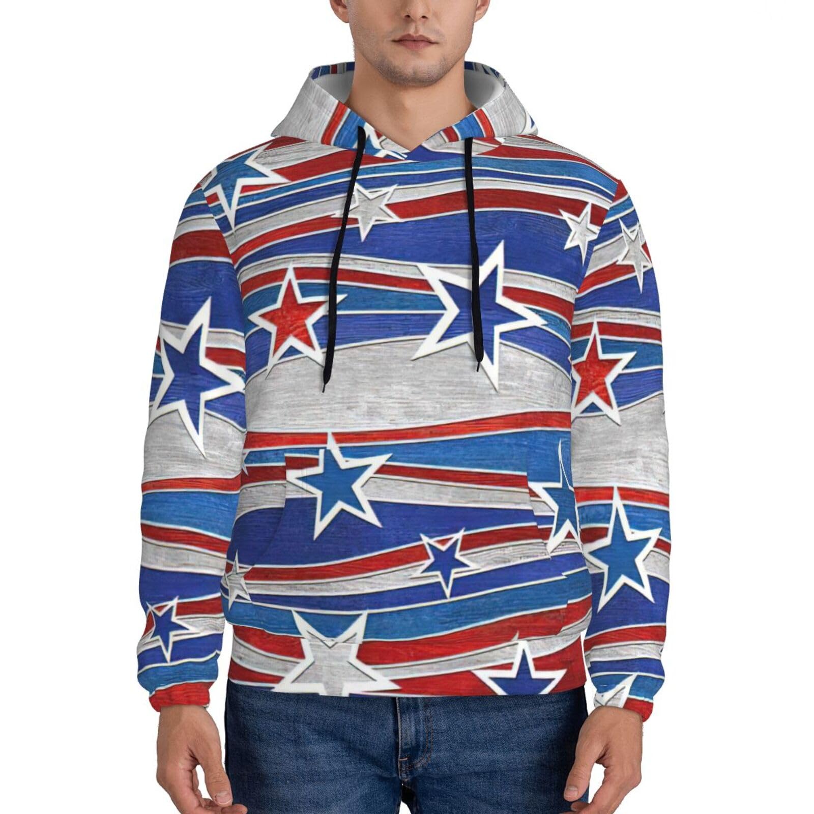 Patriotyczne gwiazdy paski Dzień Niepodległości graficzny nadruk bluza z kapturem dla mężczyzn moda sznurek sweter z długim rękawem bluza męska