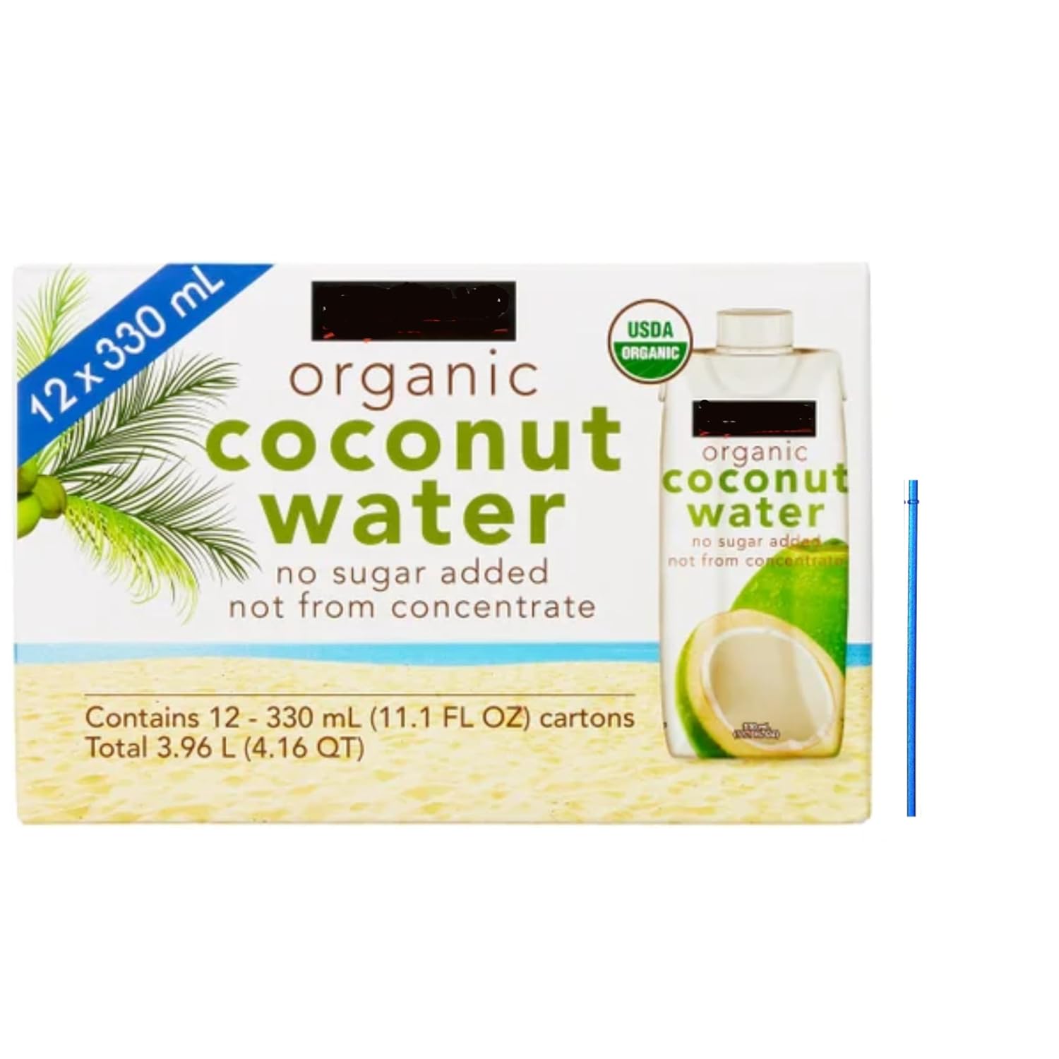 Coconut Water Organic Coconut Water No Sugar Added 11.1 Fl Oz, 12 Ct With a Scooply Reusable Straw (Color May Very)