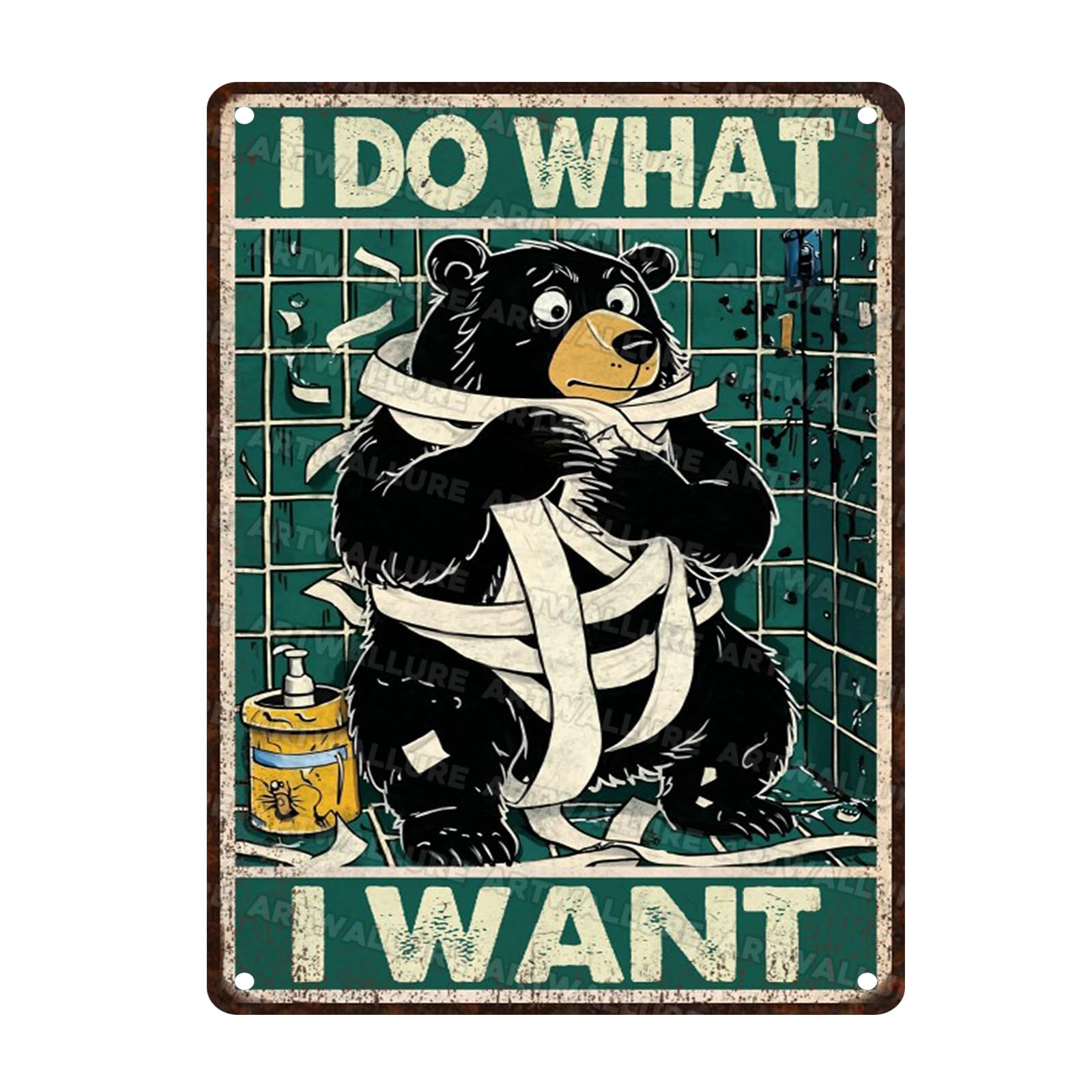 Bear Vintage Tin Sign I Do What I Want Funny Bear Metal Tin Sign for Bedroom Bathroom Retro Sign 12x16inch