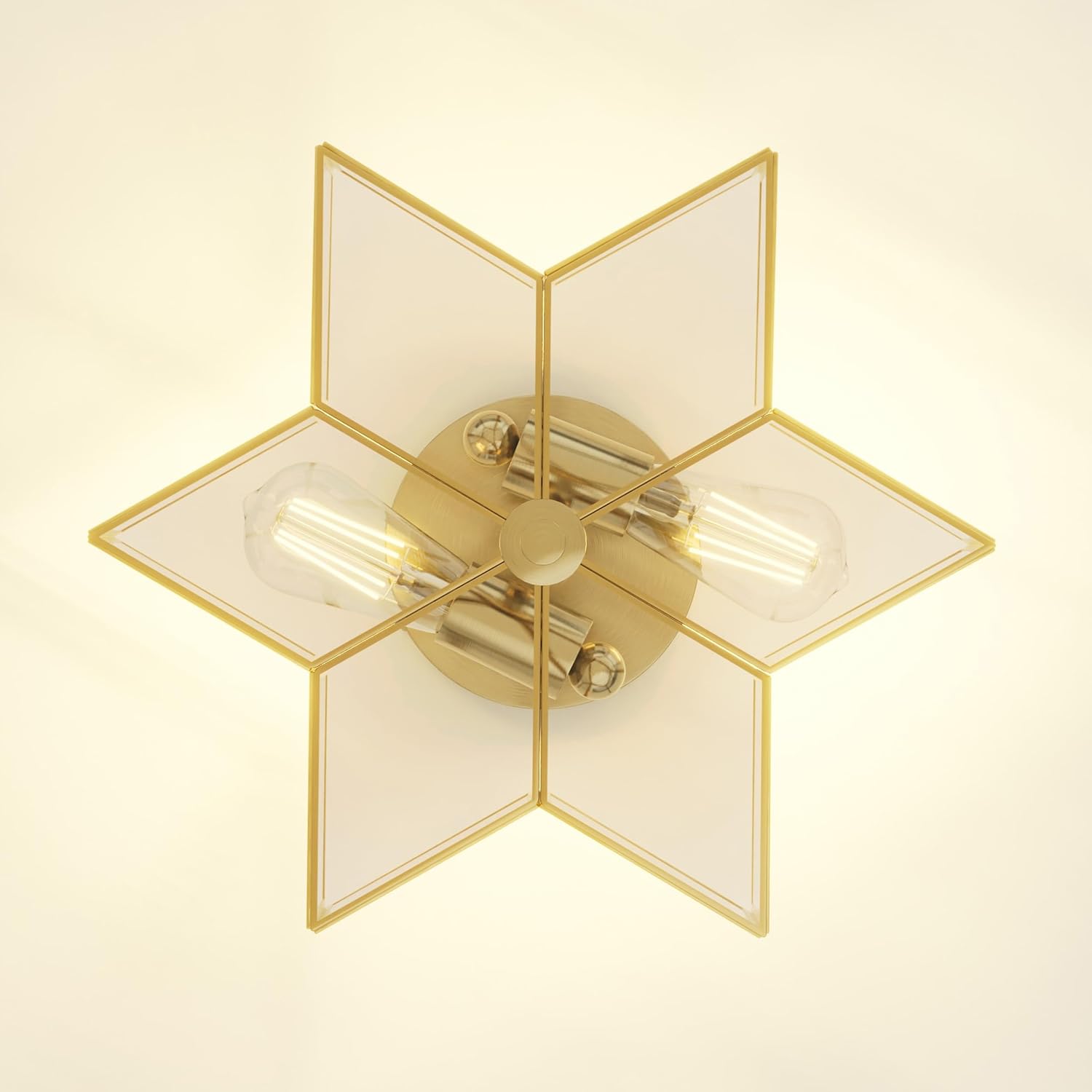 16.3”Star Semi Flush Mount Chandeliers,Brass Star Light Fixture,2-Lights Close to Ceiling Light Fixtures for Bedroom,Dining Room,Kitchen,Office (Gold-Octagon)