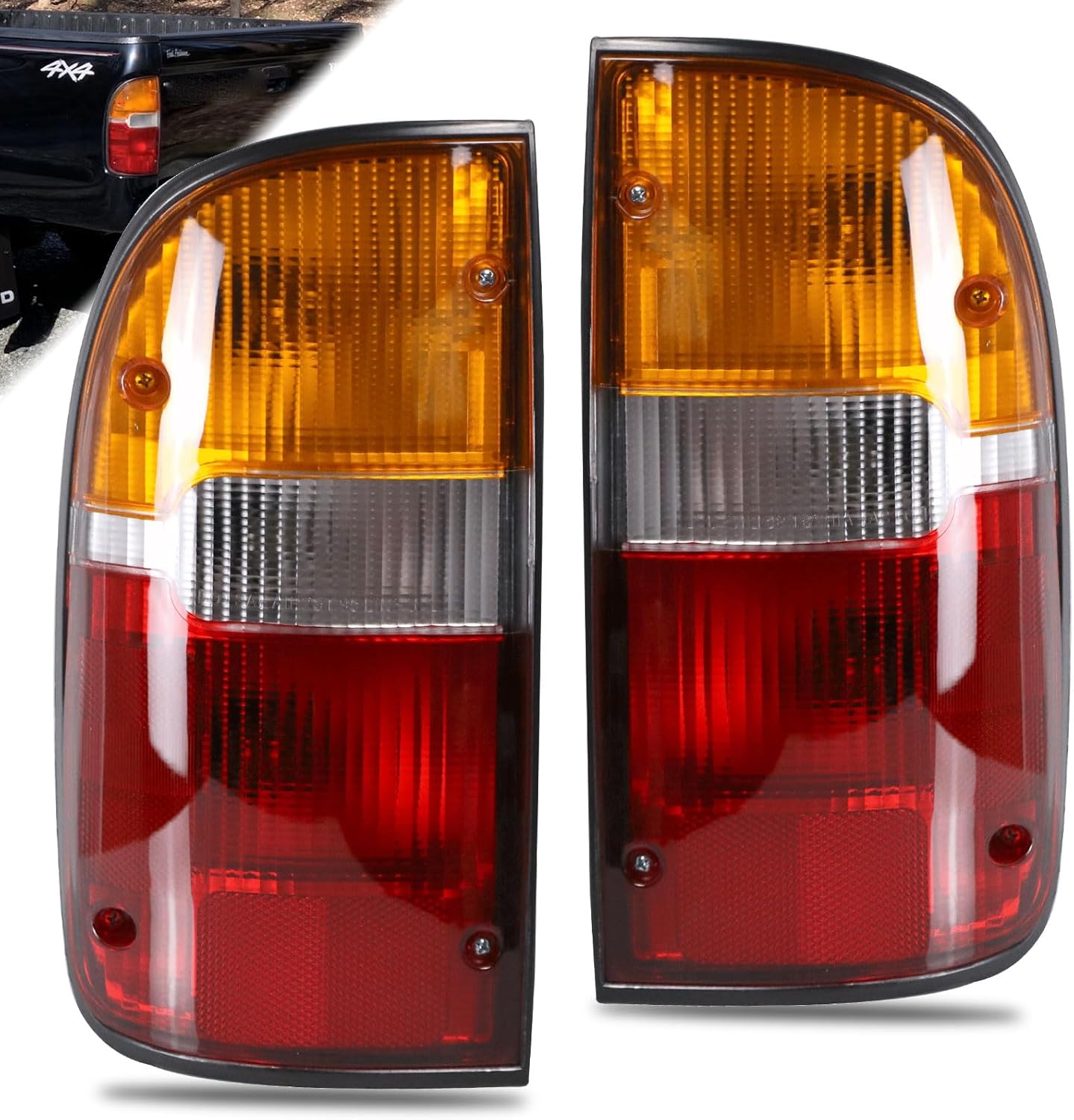 Tail Light Assembly Compatible With 1995-2000 Toyota Tacoma Rear Taillights Pair Left Driver and Right Passenge Side Replace TO2800116 TO2801116 8156004030 8155004030(Red/Amber/Clear Lens)