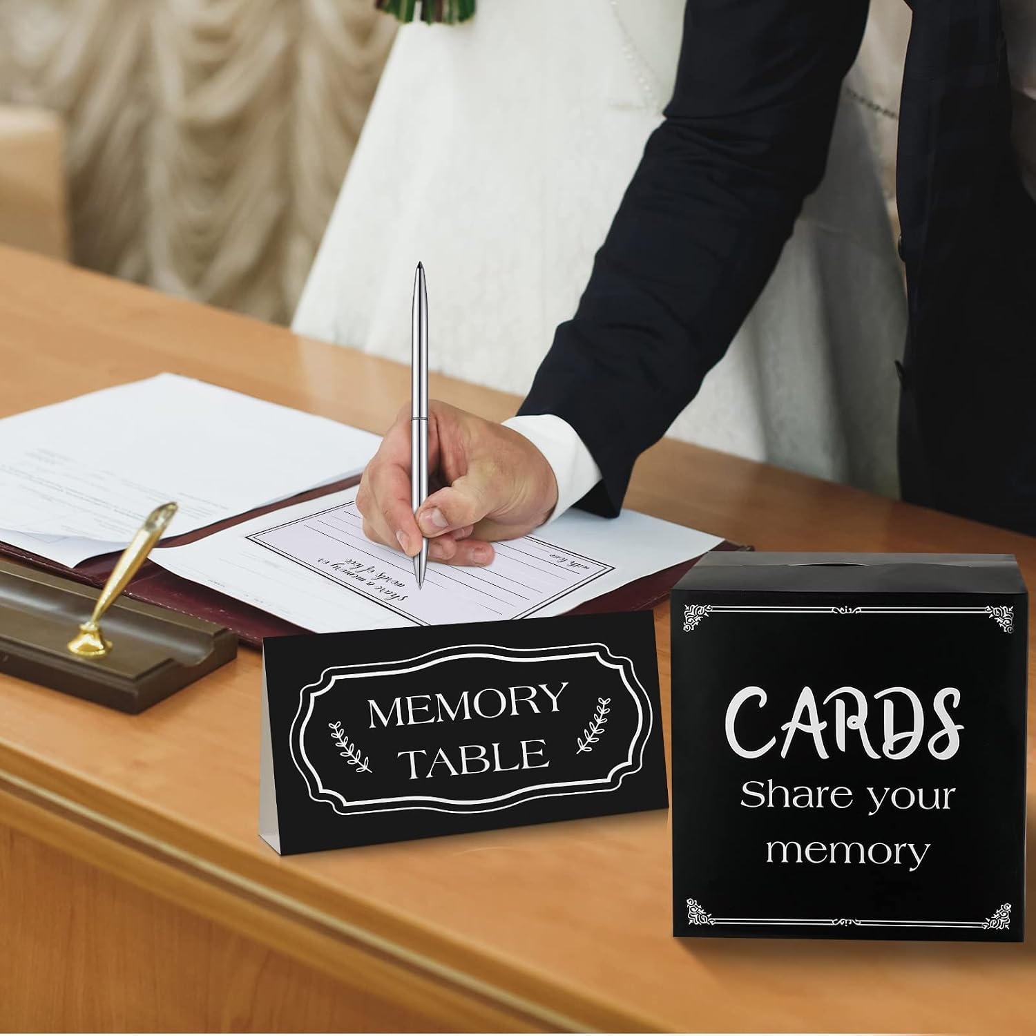 Yinder 54 Pcs Share a Memory Card Box for Celebration of Life Gift Ideas 50 Memorial Cards 2 Memory Signs 1 Silver Signature Pen Funeral Party Decorations for Guests Anniversary Party Favors