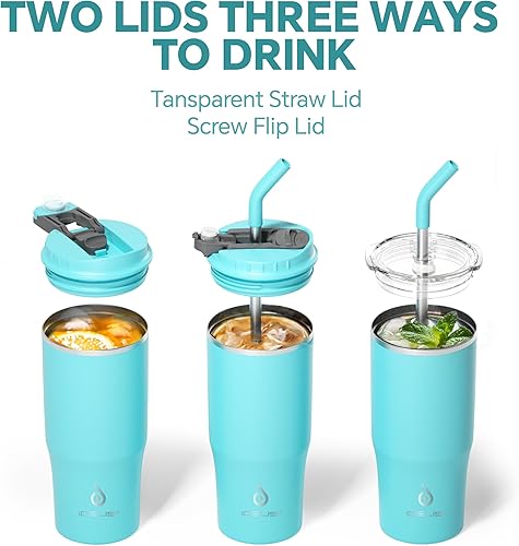 Miniatura 4 de Ideus Vaso aislado con tapa y pajita, de acero inoxidable, de doble pared al vacío, a prueba de fugas, taza de café de viaje, apta para portavasos,
