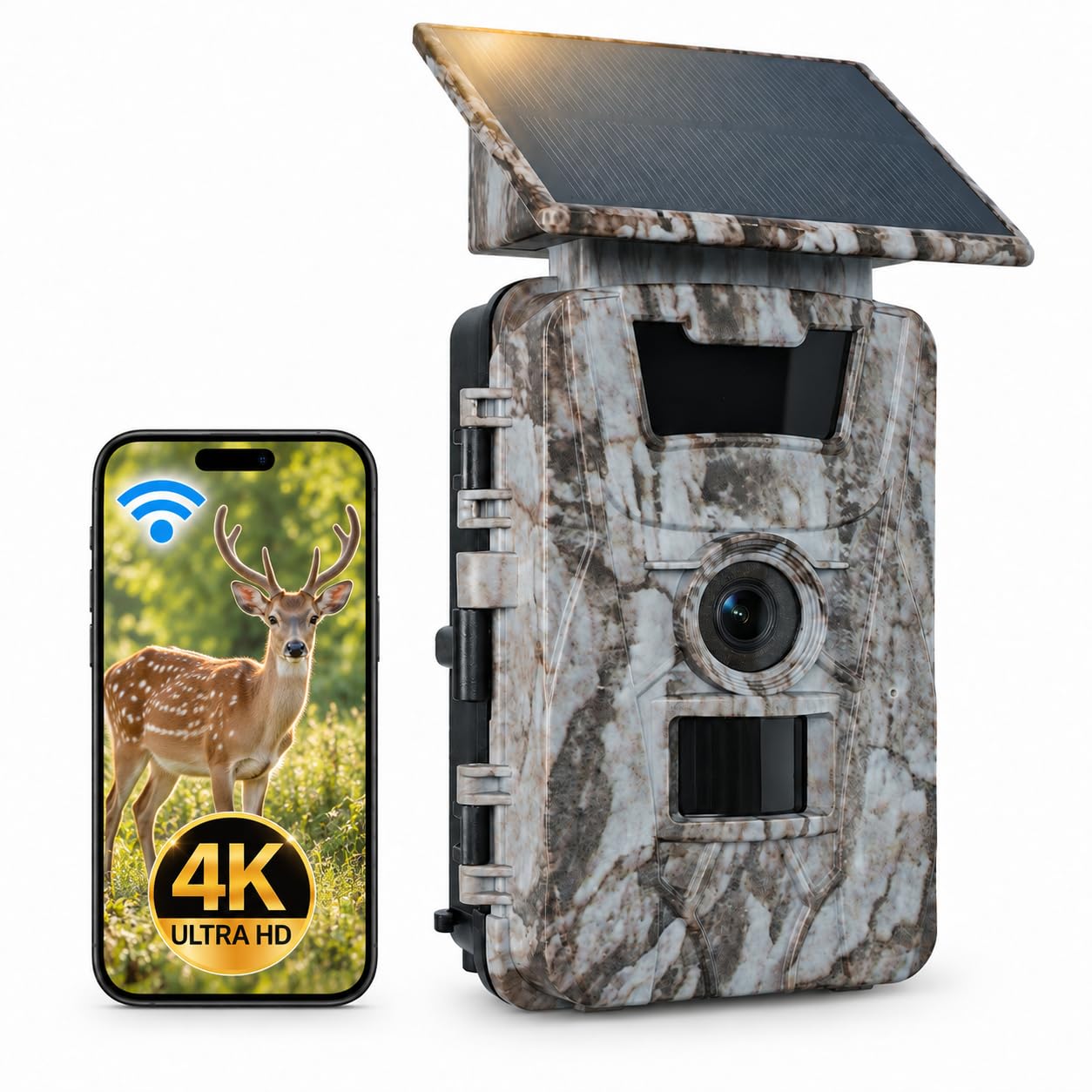 Wildkamera 4K 64MP WLAN Solar mit App und Handyübertragung
