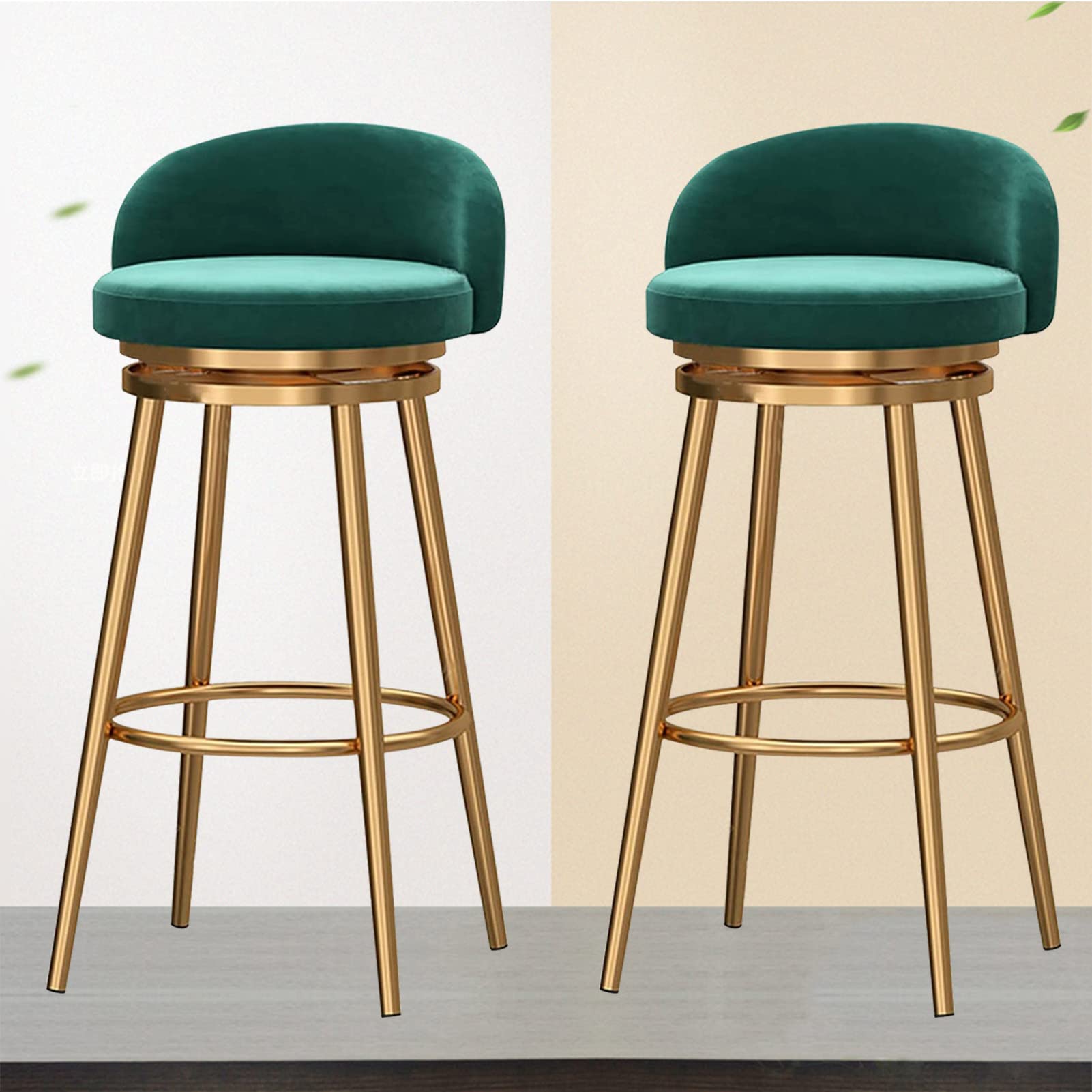 Tabourets de bar vert lot de 2 chaises de cuisine hautes velours avec dossier