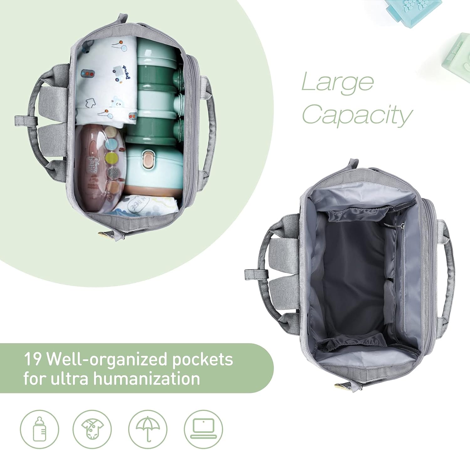 MILYFER Diaper Bag Backpack for Baby - Multifunction Large Waterproof Baby Bag for Boy and Girl, with Changing Pad