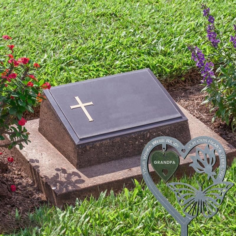 Garden Memorial Plaque for Grandpa Grave Memorial Stake marker Ornament Grandpa Weatherproof Inserted Garden Stakes Yard Sign Heart Shaped With Butterfly Flower Garden Signs Present - Image 2