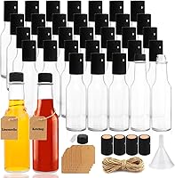 Vista 1 de Paquete de 35 botellas de 5oz para salsa picante, botellas de vidrio transparente Woozy con tapas negras a prueba de fugas, insertos para gotero