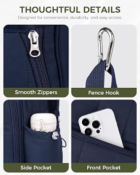 Quilted Pickleball Bag for Women & Men Sling Crossbody Backpack Waterproof Pocket & Fence Hook Racket Bags