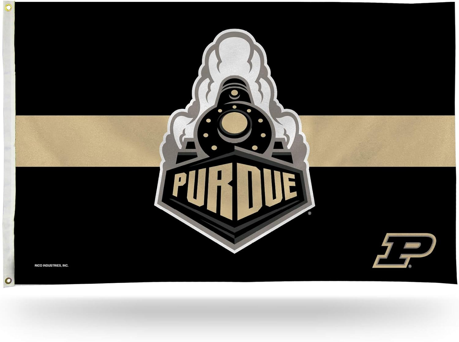 Rico Industries NCAA Purdue Boilermakers Black with Gold Stripe 3' x 5' Banner Flag Single Sided - Indoor or Outdoor - Home Décor