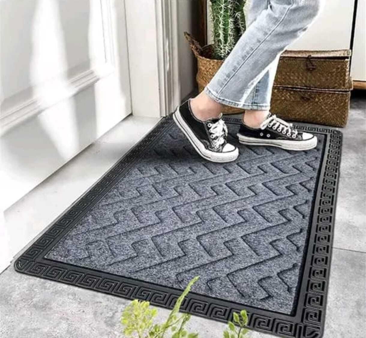 Heavy Duty Non-Slip Door Mat for Home & Office | 40x60 cm Water Absorbent Floor Mat with Rubber Border | Dirt Trapper Low-Profile Entrance Mat | Indoor Outdoor Doormat for Main Door (Grey)-image-14