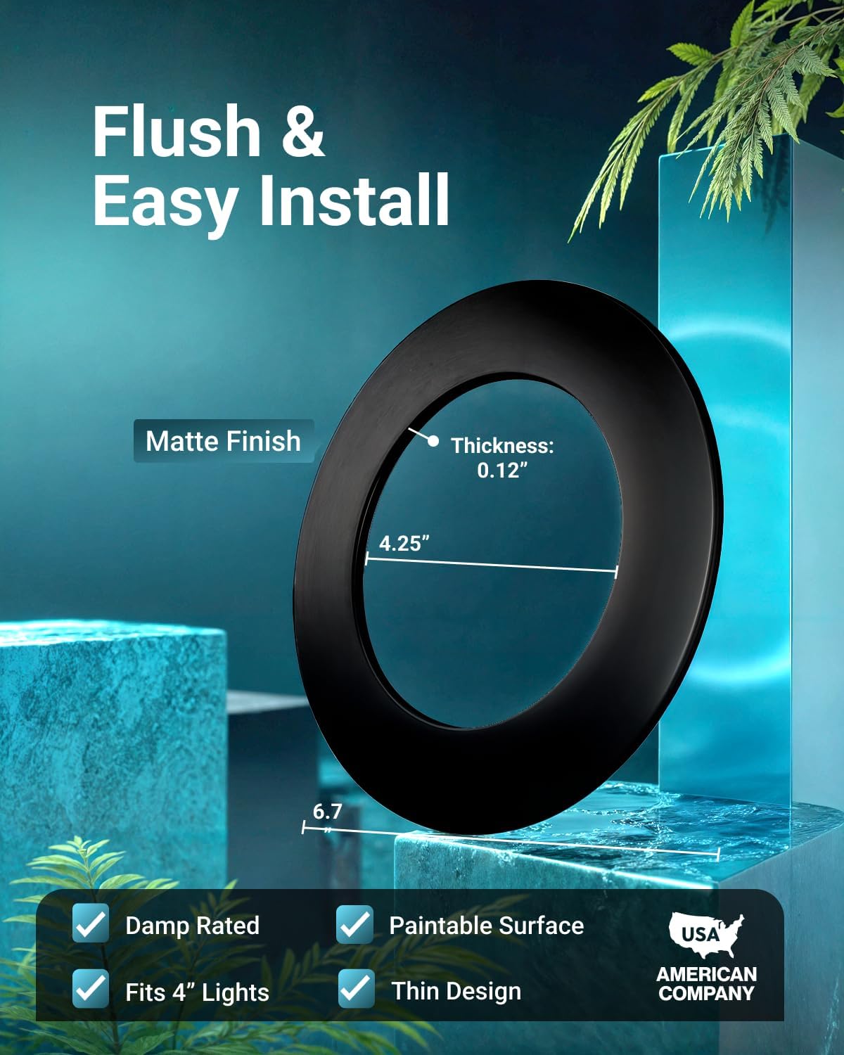 Sunco 48 Pack Goof Rings for 4 Inch Recessed Lights, Can Light Trim Rings Flush Mount, Black Matte Finish, Durable Plastic Design, Ultra Thin