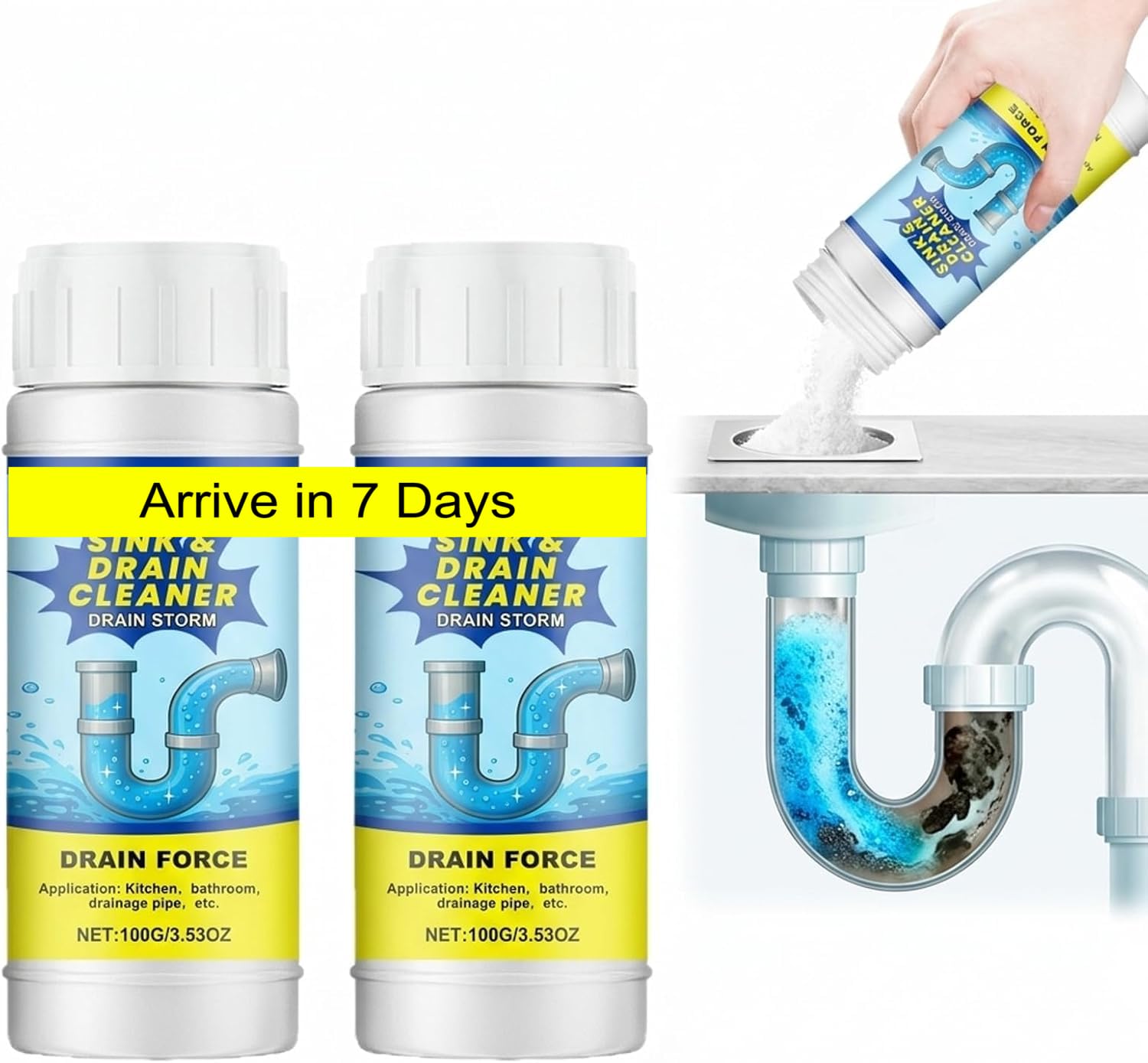 2026 Neu Abflussreiniger Extra Stark 100G Multifunktional Rohrreiniger Extrem Stark Drain Cleaner für Bad Küche Toilette 2 Stück