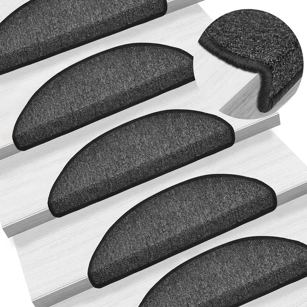 Tapis d'escalier anthracite pour maison moderne : lot de 10 marchettes lavables 56x17 cm