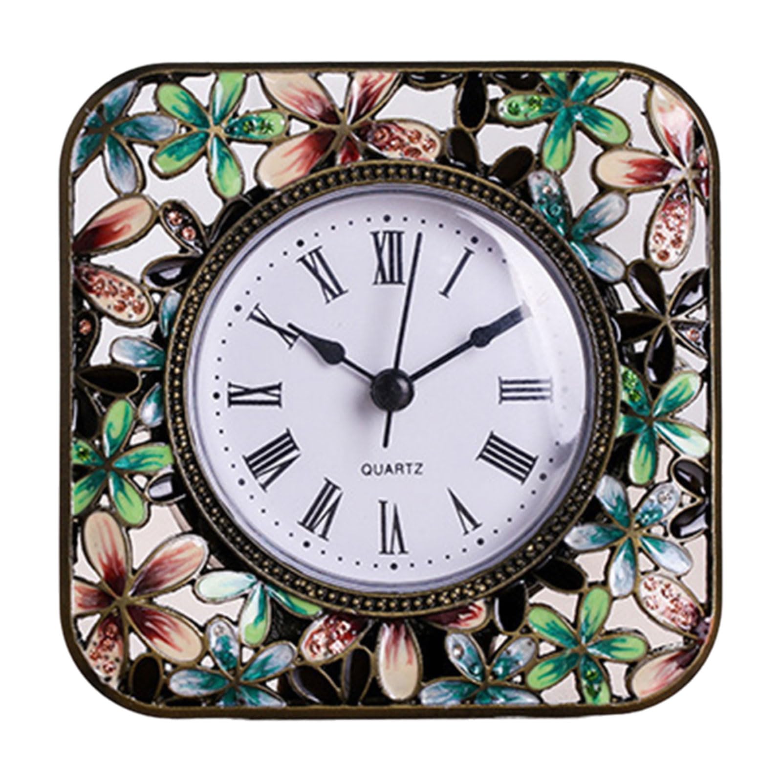 Msioytog Color Metal Clock Quiet Floral Desk Clock in Color, Vintage Elegant Clocks for Home or Decoration Elegant