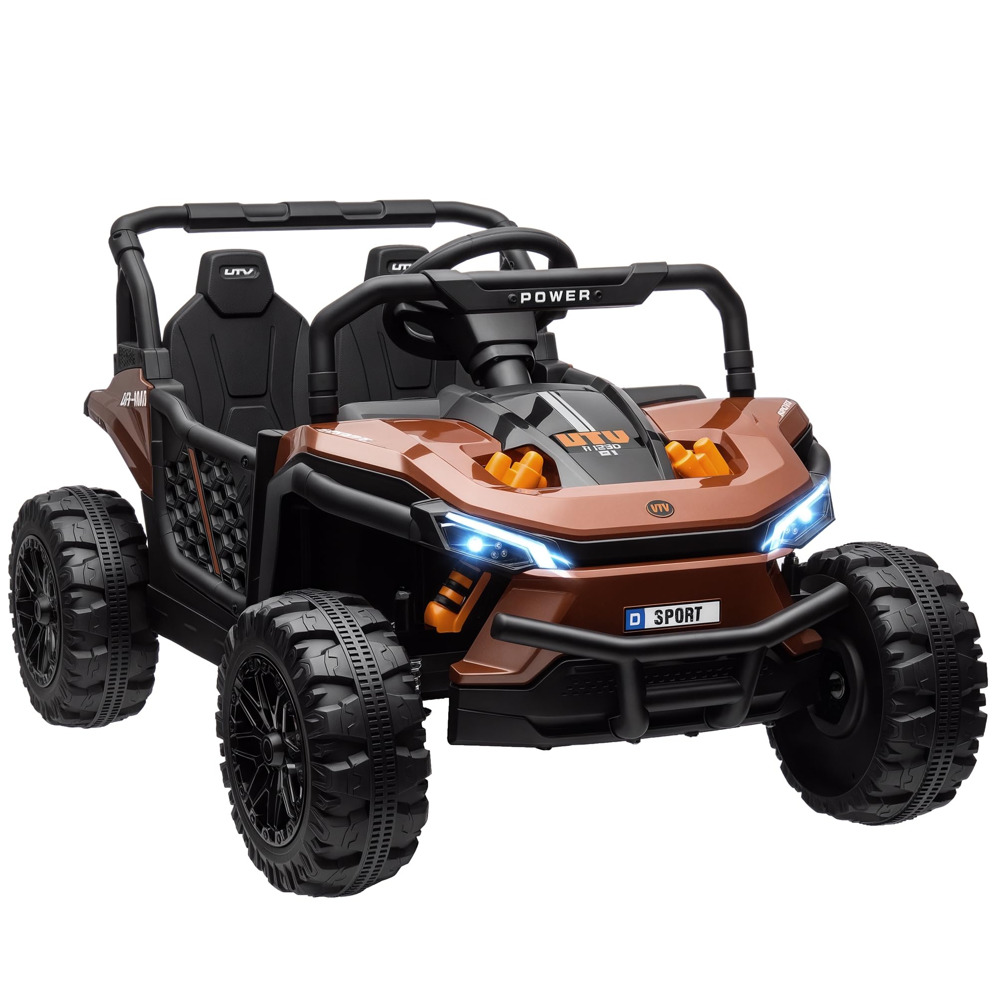 AIYAPLAY Voiture Électrique Enfant UTV Buggy Électrique Enfant Marron | Télécommande 2.4Ghz, 2 Moteurs 12 V, 2 Vitesses, Musique, Klaxon, Lumières, 3-5 Ans