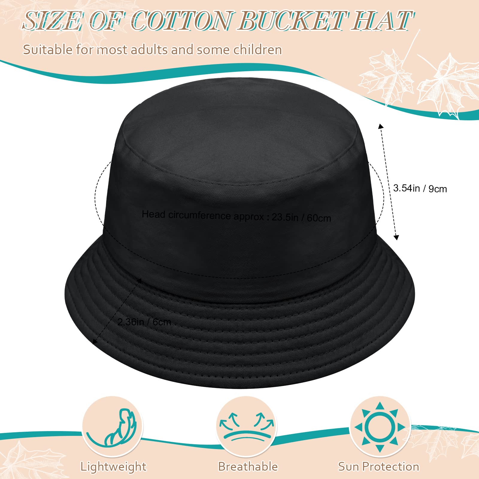 16 Pcs Solid Color Summer Bucket Hats for Women Unisex Packable Sun Hat Set Lightweight Fishman Cap for Holiday(Black)