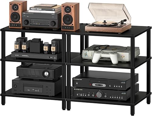 Miniatura 22 de Soporte para reproductor multimedia AV de 4 niveles, gabinete estéreo negro, gabinete estéreo moderno, soporte de TV de madera, estante de consola