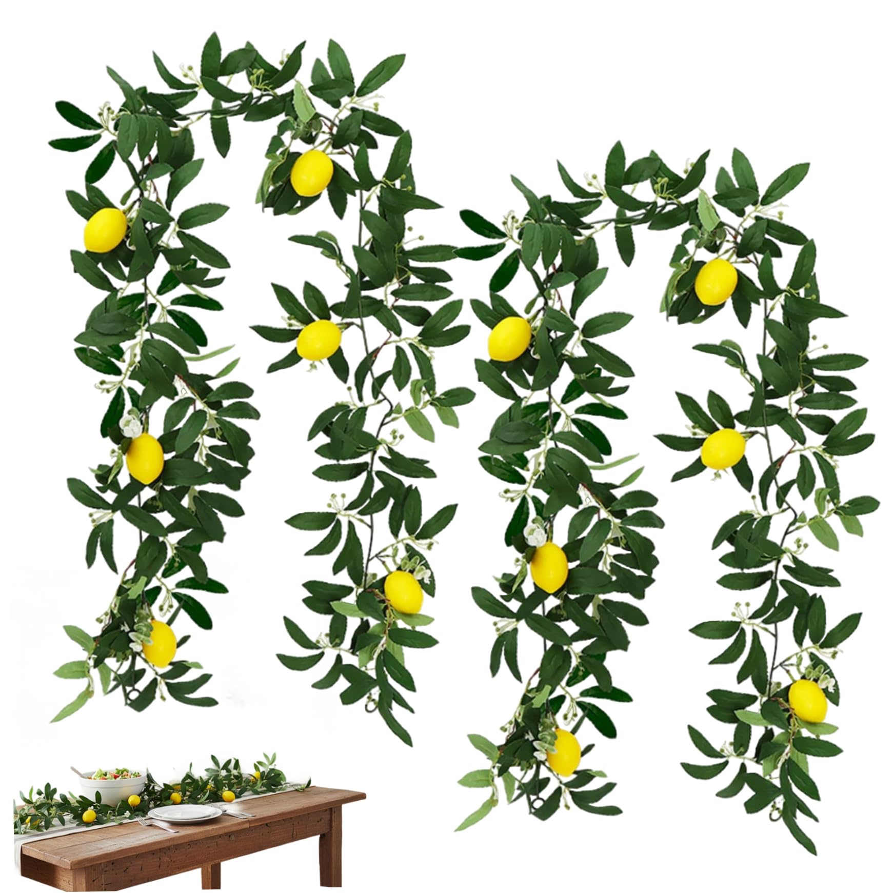 Nukinp 2 Pack Lemon Garland, Lifelike Artificial Lemon Vine with Leaves and Flowers, 68.9 Inch Long Faux Lemons Decor for Kitchen, Table, Mantel, Summer and Spring Home Decor