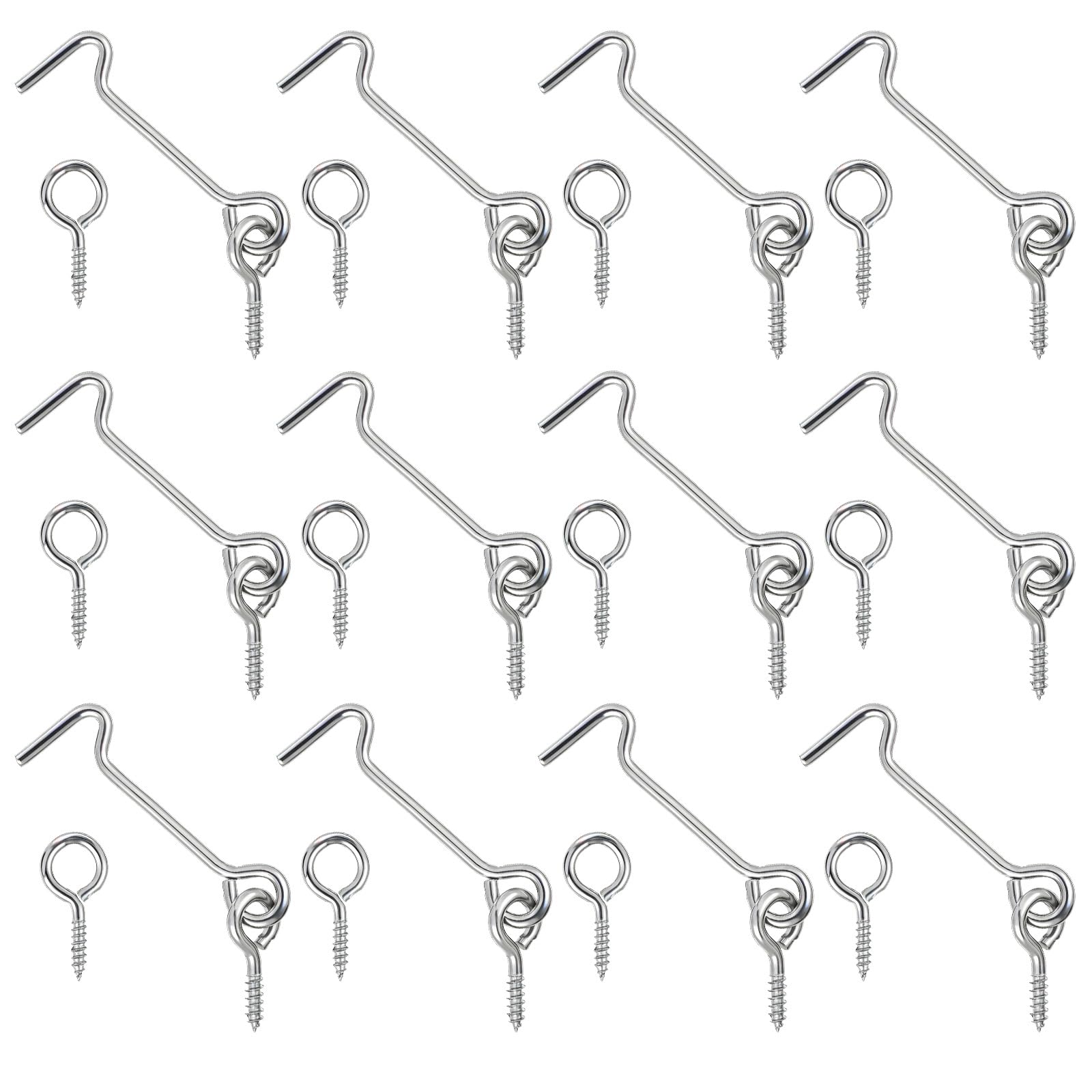 12PCS Eye Hook Latch 3 Inch Cabin Hook and Eye Latch with Mounting Screws Zinc-Plated Iron Gate Small Screw Eyes Hooks for Wood Gate Door Swivel Window Cabinet