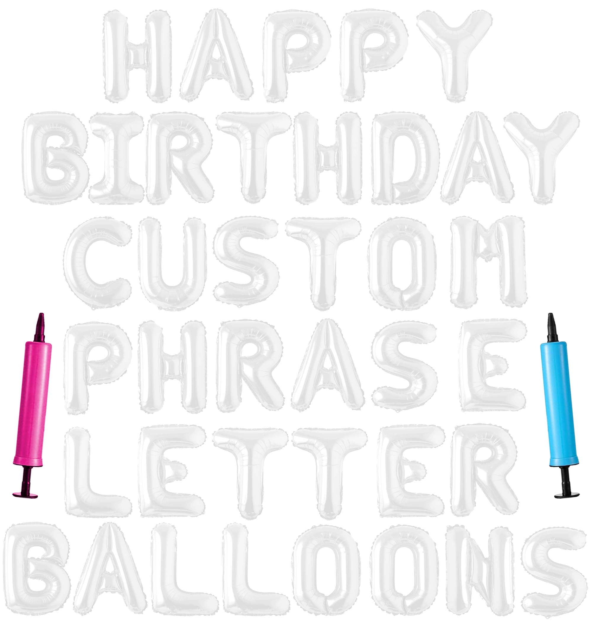Happy Birthday Balloon Banner Custom Phrase Balloons letter 16 inch Personalized Alphabet Letters Foil Mylar Balloons (White)