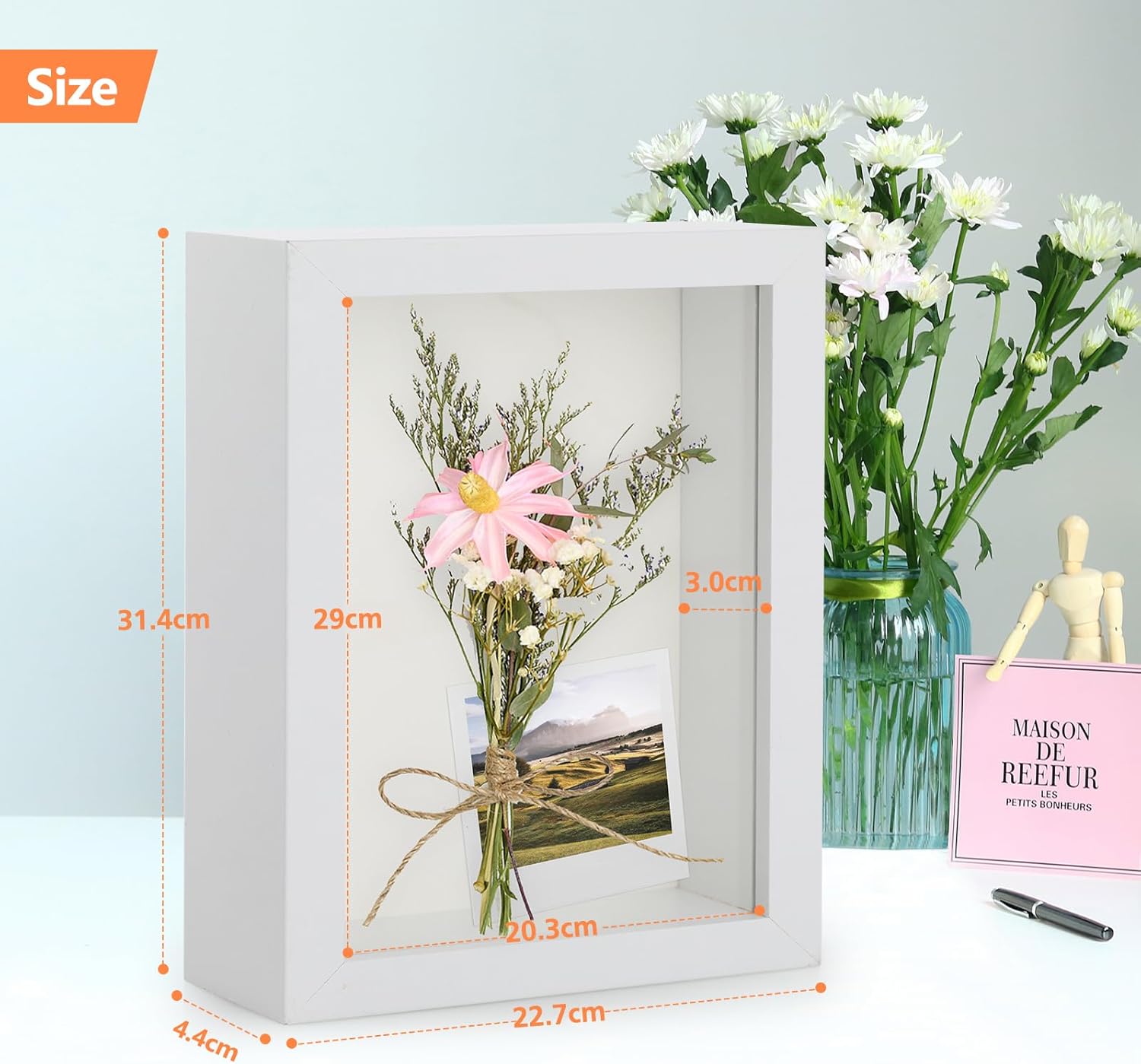 2pcs A4 Shadow Box Frame, 8x12 3D Picture Frame Display Cas with Real Transparent Glass for Photos, Memorabilia, Crafts, Souvenir, Wedding Memories, Baby Items - White/ 1.2 Inch Depth
