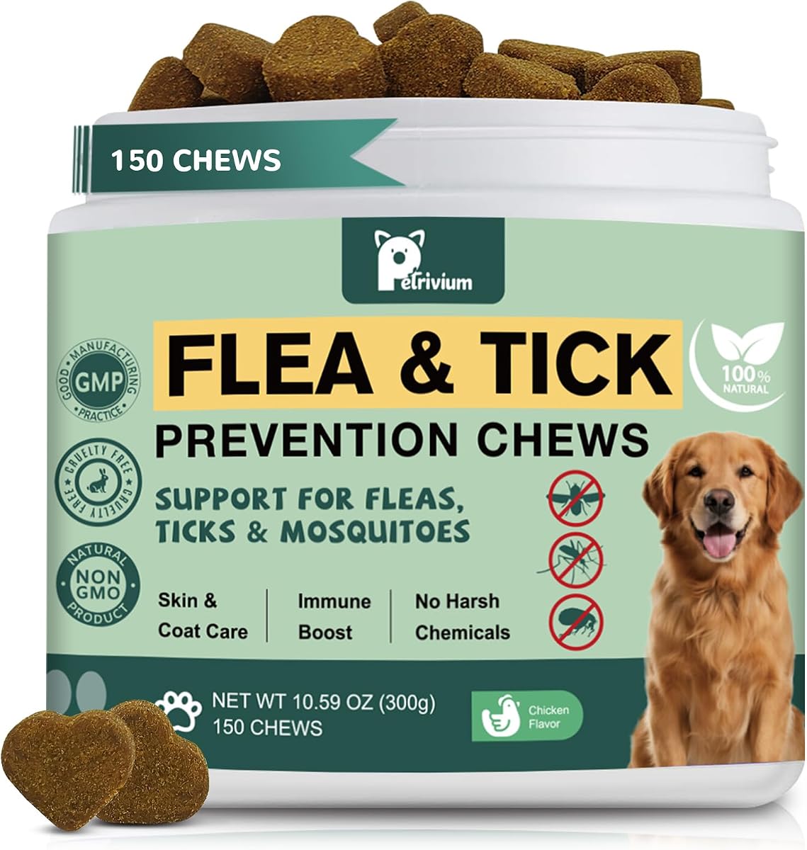 Dogs Flea and Tick Prevention Treatment Chewable, Flea and Tick Prevention for Dogs, Oral Flea Pills Treatment Support Supplement - Flea and Tick Chews - All Breeds & Sizes - 150 Ct