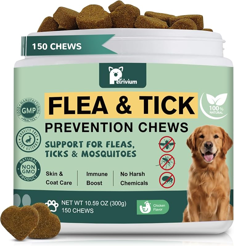 Dogs Flea and Tick Prevention Treatment Chewable, Flea and Tick Prevention for Dogs, Oral Flea Pills Treatment Support Supplement - Flea and Tick Chews - All Breeds & Sizes - 150 Ct