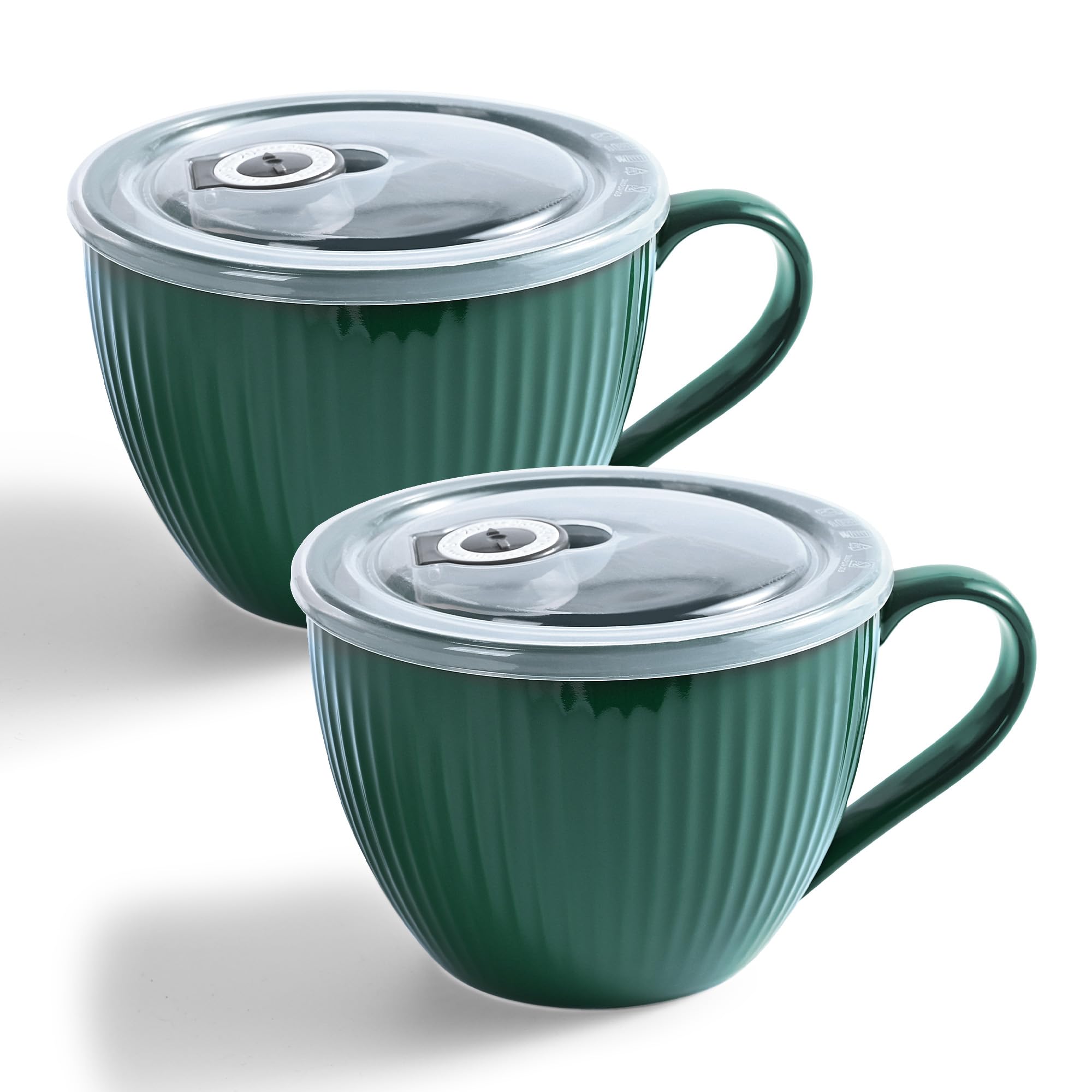 24oz Soup Mug with Handle &amp; Lid, Microwave Soup Bowl/Cup, Green, Set of 2